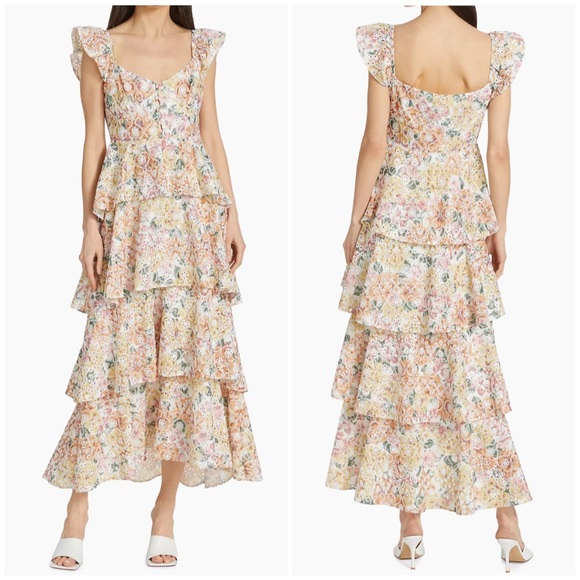 En Saison NWT Floral Romantic Ruffle Embroidered Presley Midi Dress Size Large - Picture 13 of 16